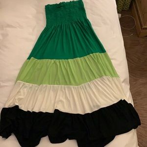 Aqua Strapless Green Dress, Size Large.